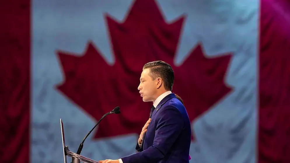 Conservative party leader Pierre Poilievre speaks at his campaign headquarters on election night. Photo: Christinne Muschi/The Canadian Press/AP/dpa