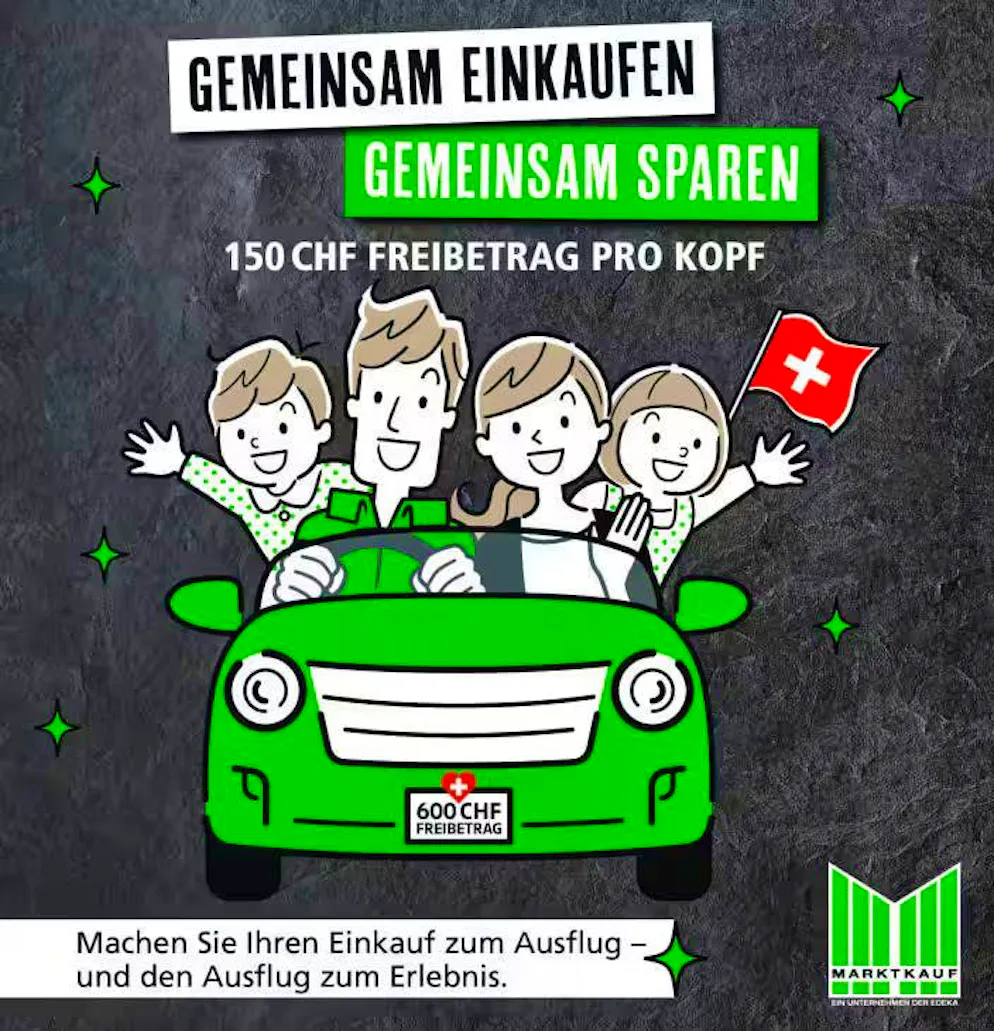 Avec un cabriolet plein et un drapeau suisse : c'est ainsi que des détaillants comme Edeka incitent les Suisses à faire leurs courses en Allemagne.