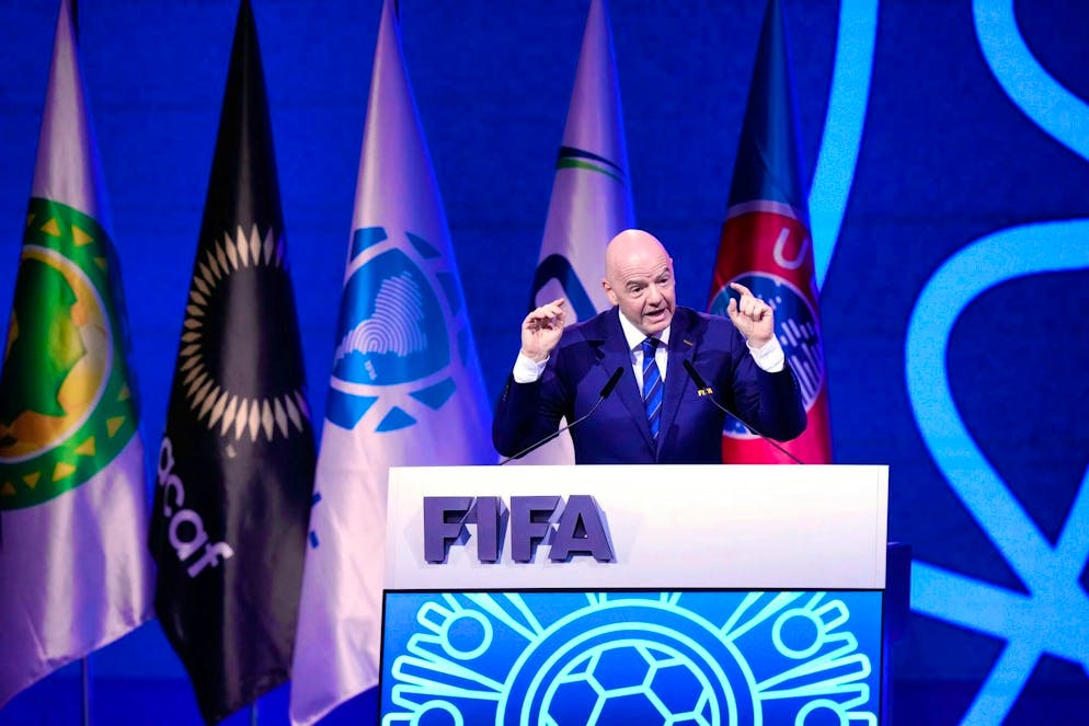 Il presidente della FIFA Gianni Infantino durante il suo discorso al Congresso.