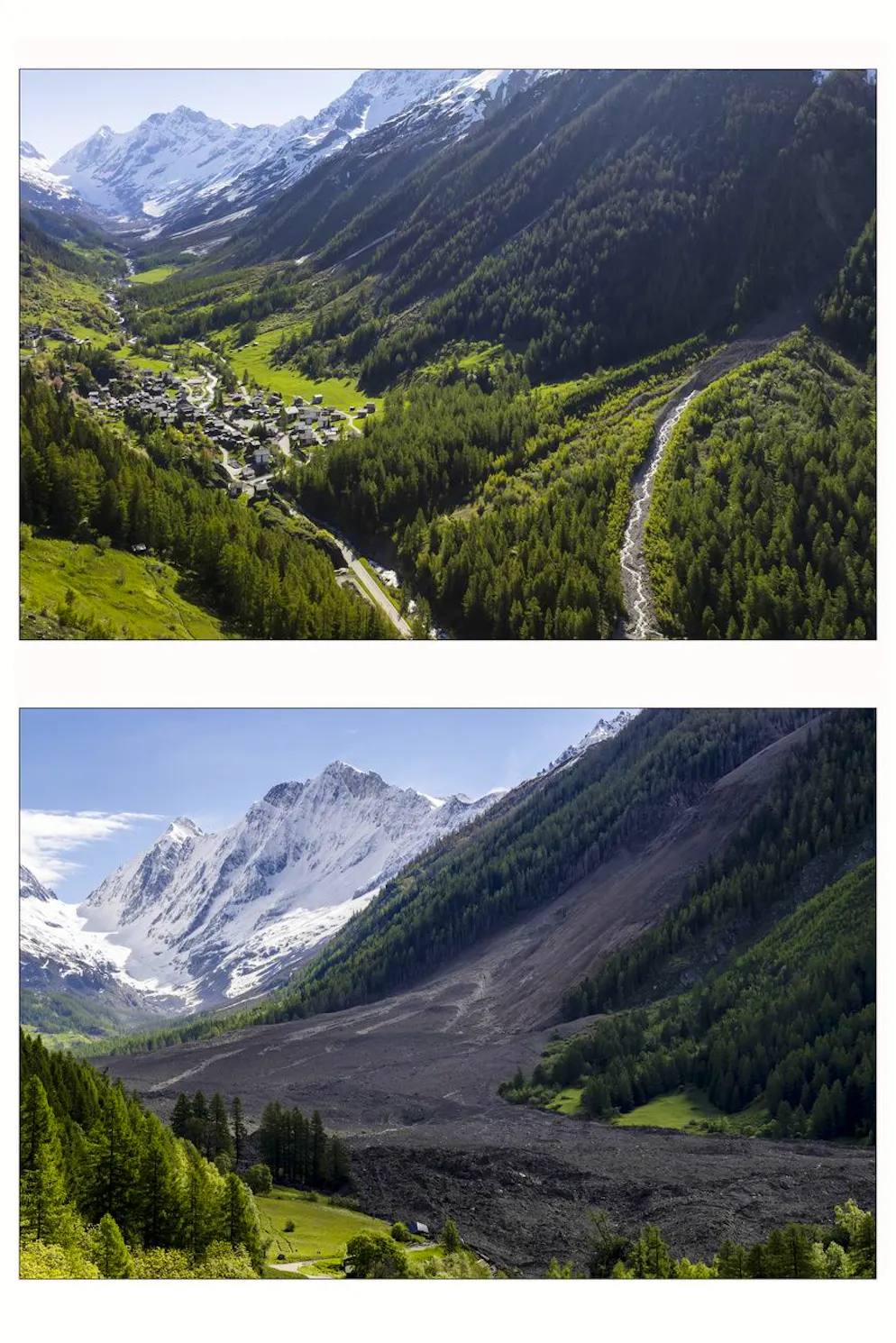 Aufnahmen des Talgrundes am 18. Mai (oben), sowie am 29. Mai (unten).