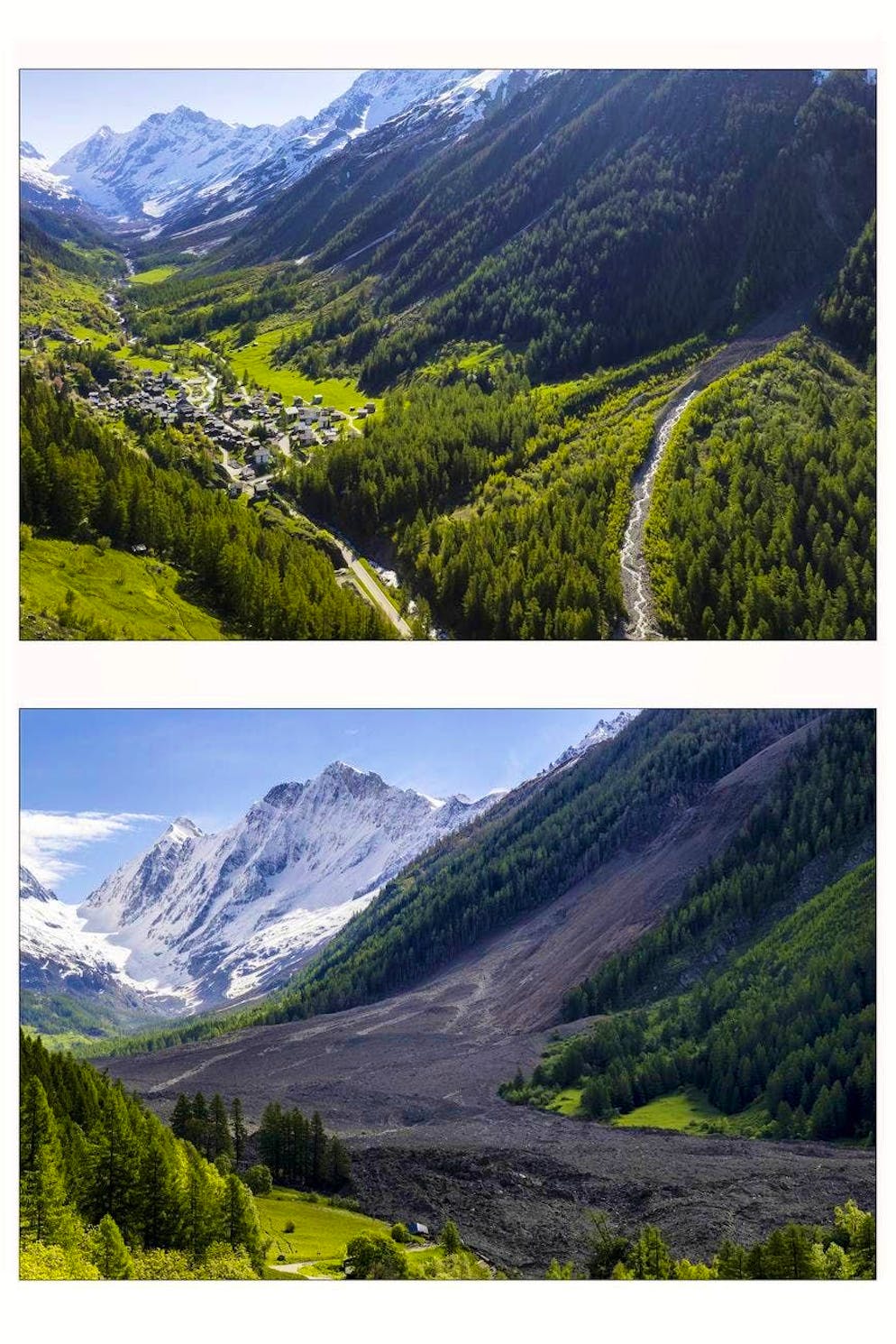 Images of the valley floor on May 18 (top) and May 29 (bottom).