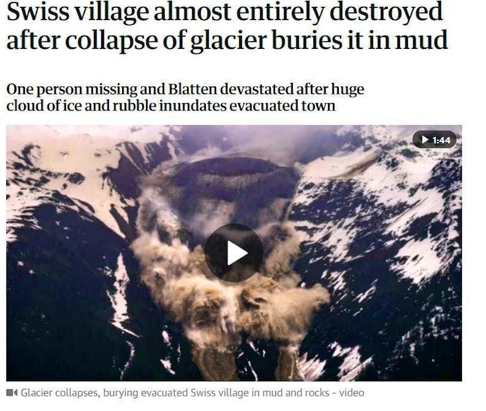The glacier collapse in the Upper Valais was a top topic in numerous international media - like here in the British "Guardian".