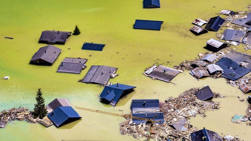 Part of Blatten was flooded by the dammed Lonza. (May 29, 2025)