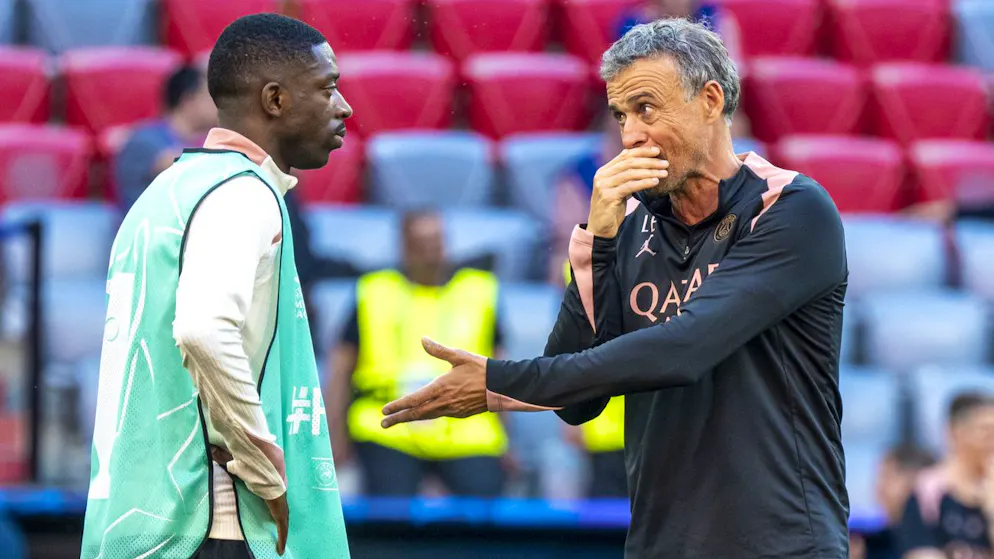 Luis Enrique a colloquio con Ousmane Dembélé.