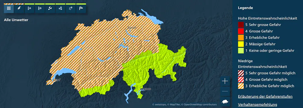 The federal government warns of thunderstorms on Sunday.