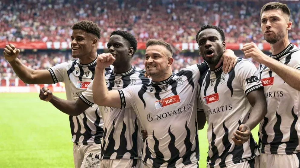 The Basel team led by captain Xherdan Shaqiri (center) also win the cup after the championship