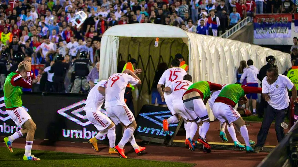Serbia vs. Albania October 14, 2014. After the escalation on the pitch, the players made their way to the dressing rooms.