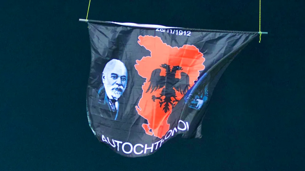 Serbia vs. Albania October 14, 2014. Earlier, a large Albanian flag, suspended from a drone, hovered over the stadium in Belgrade.