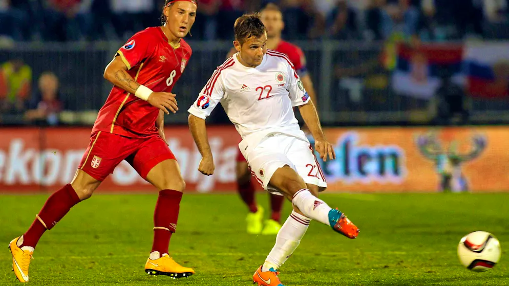 Serbia vs. Albania October 14, 2014. In the middle of it all: Amir Abrashi.