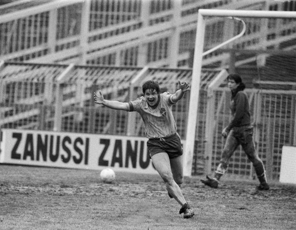 Snapshots from Pia Sundhage's great career. <strong>1984:</strong> Pia Sundhage celebrates after scoring the all-important penalty in the European Championship final against England.