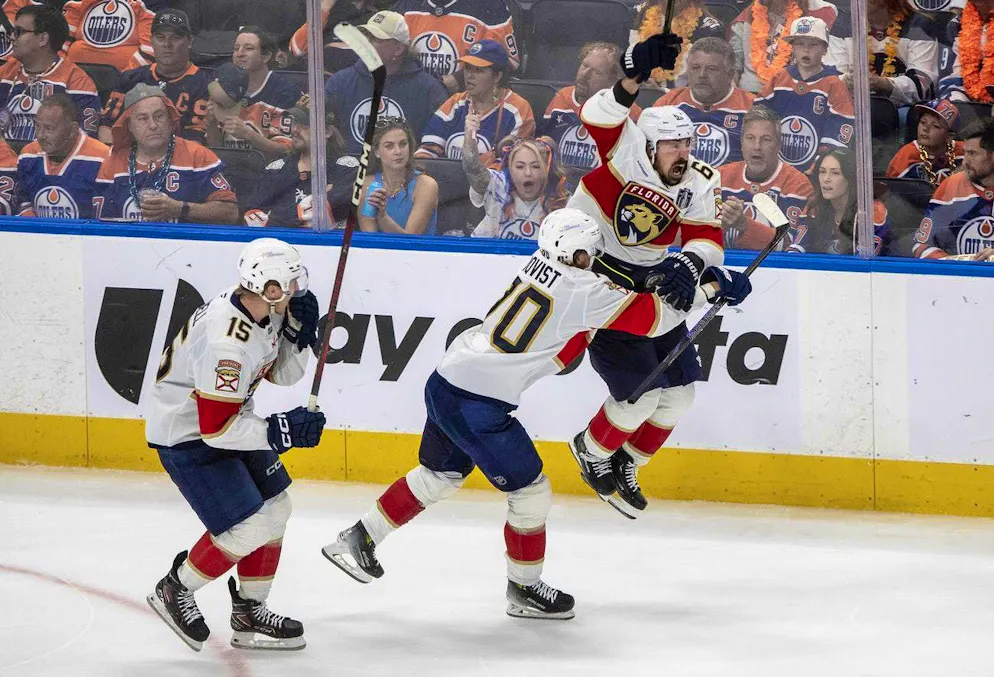 Florida Panthers' Brad Marchand takes off after his winning goal.
