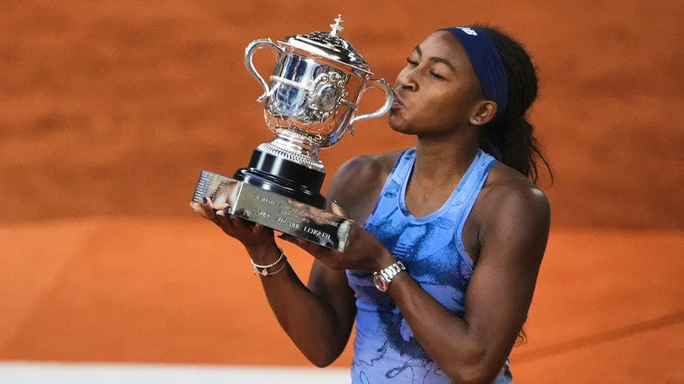 Emotional moment: Coco Gauff kisses the Coupe Suzanne-Lenglen for the winner of the French Open in Paris