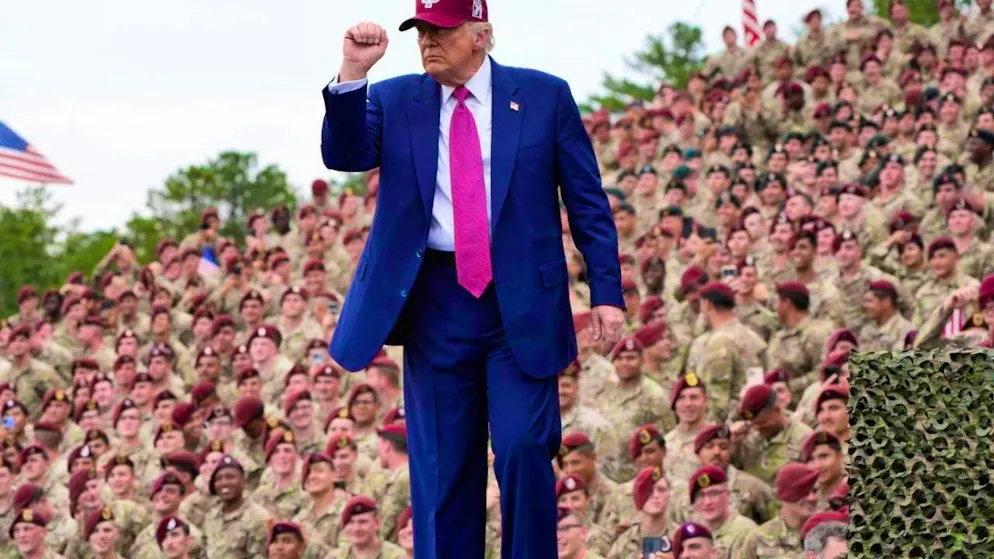 President Donald Trump gestures after a speech at Fort Bragg military base. Photo: Alex Brandon/AP/dpa