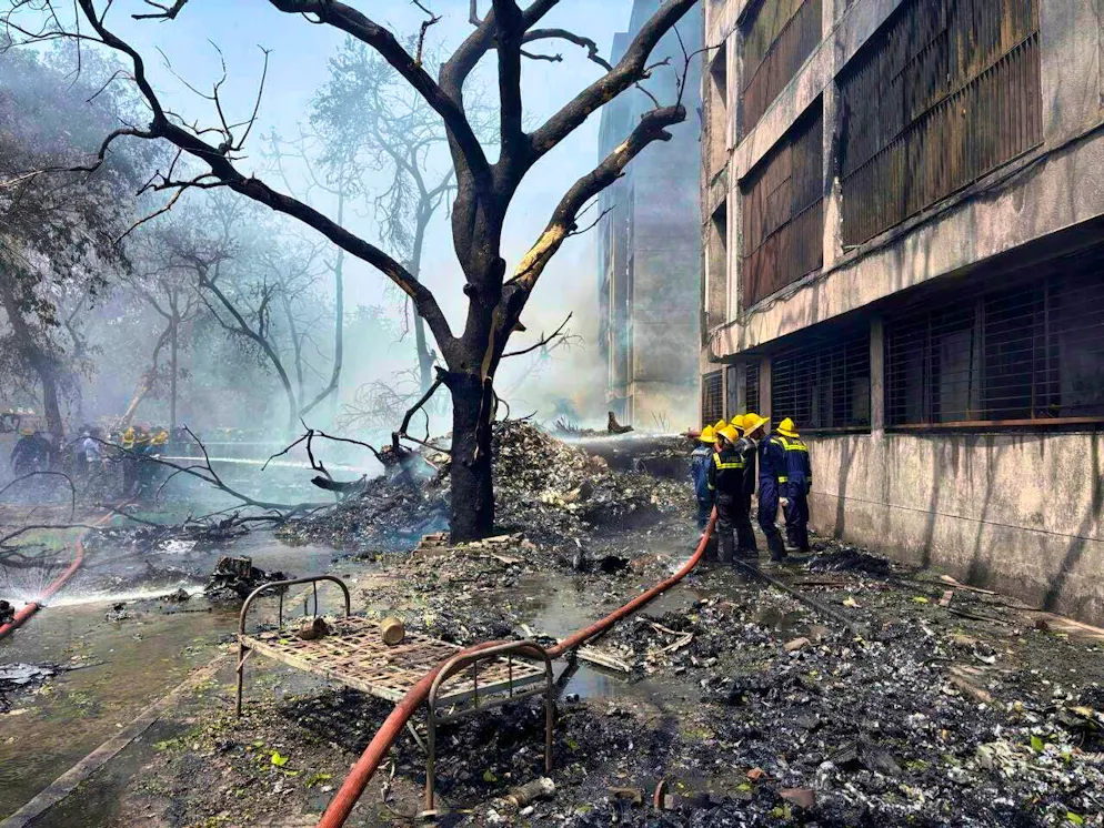 Air India plane crash. The fire department was quickly on the scene and is currently trying to extinguish the fire.