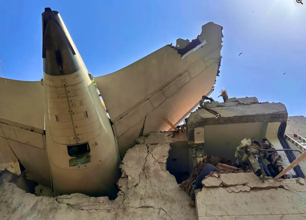 The plane crashed into a medical center. Here you can see the fuselage of the plane.