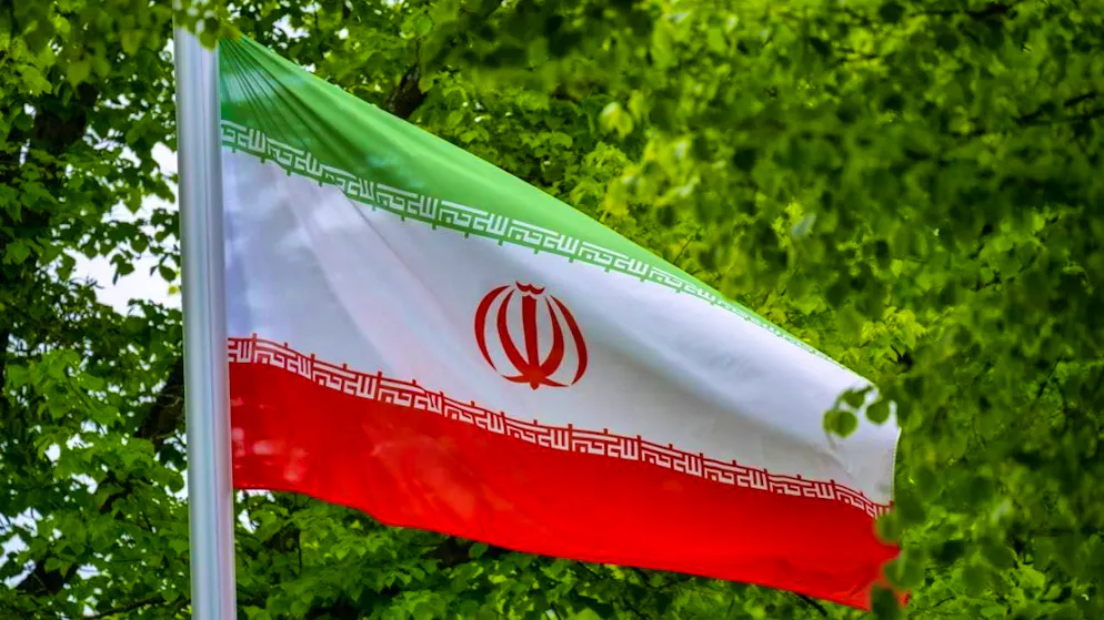 ARCHIVE - The flag of the Islamic Republic of Iran flies in the wind in front of the Iranian embassy on Podbielskiallee. Photo: Monika Skolimowska/dpa
