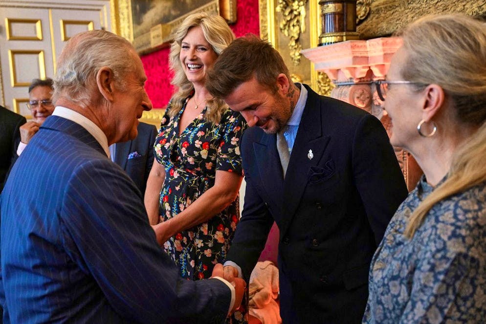 King Charles meets Hollywood. Sir David Beckham was also present for the 35th anniversary of King Charles' union.