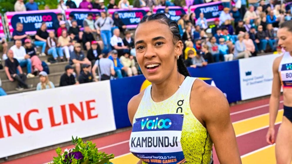 Ditaji Kambundji wins the 100 meter hurdles in Turku.