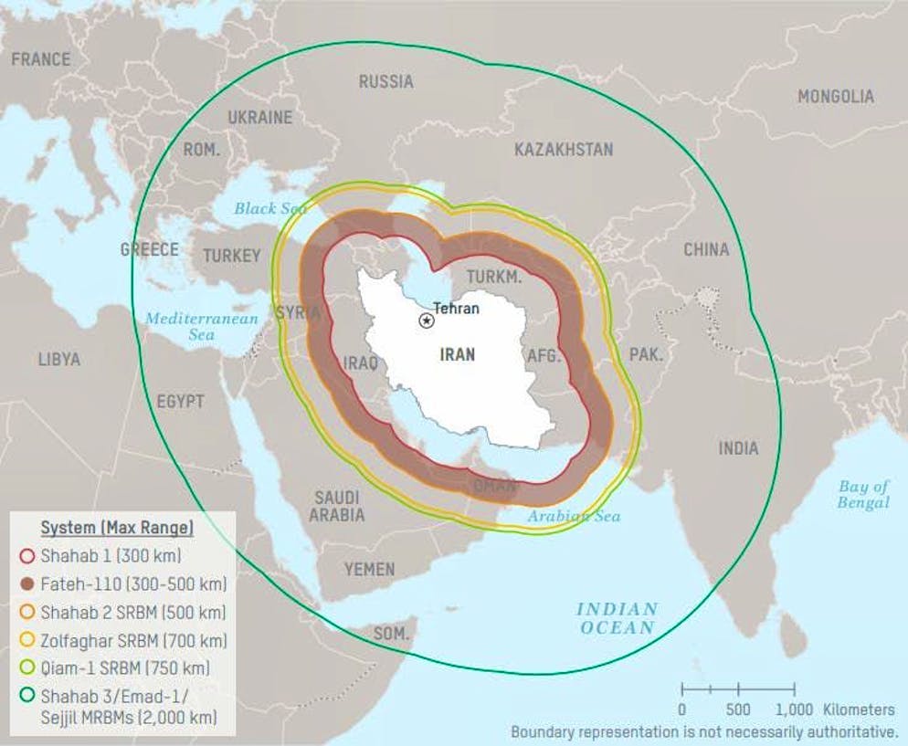 Gittate di vari missili iraniani.