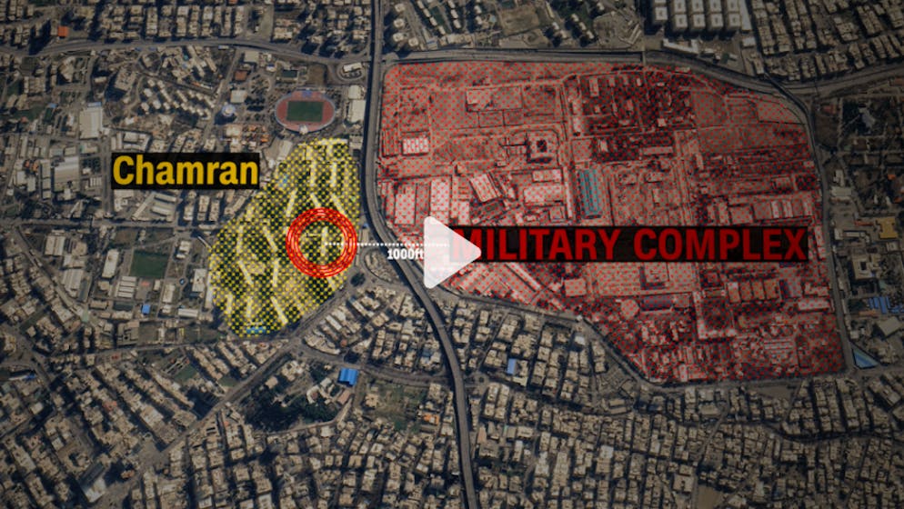 Möglicherweise war der Militärkomplex das Ziel. Getroffen wurde das Wohnquartier Chamran direkt daneben.