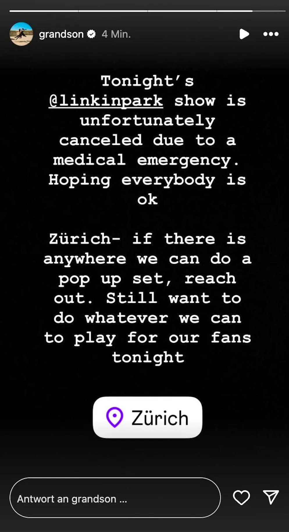 The support band still wants to play a concert somewhere.