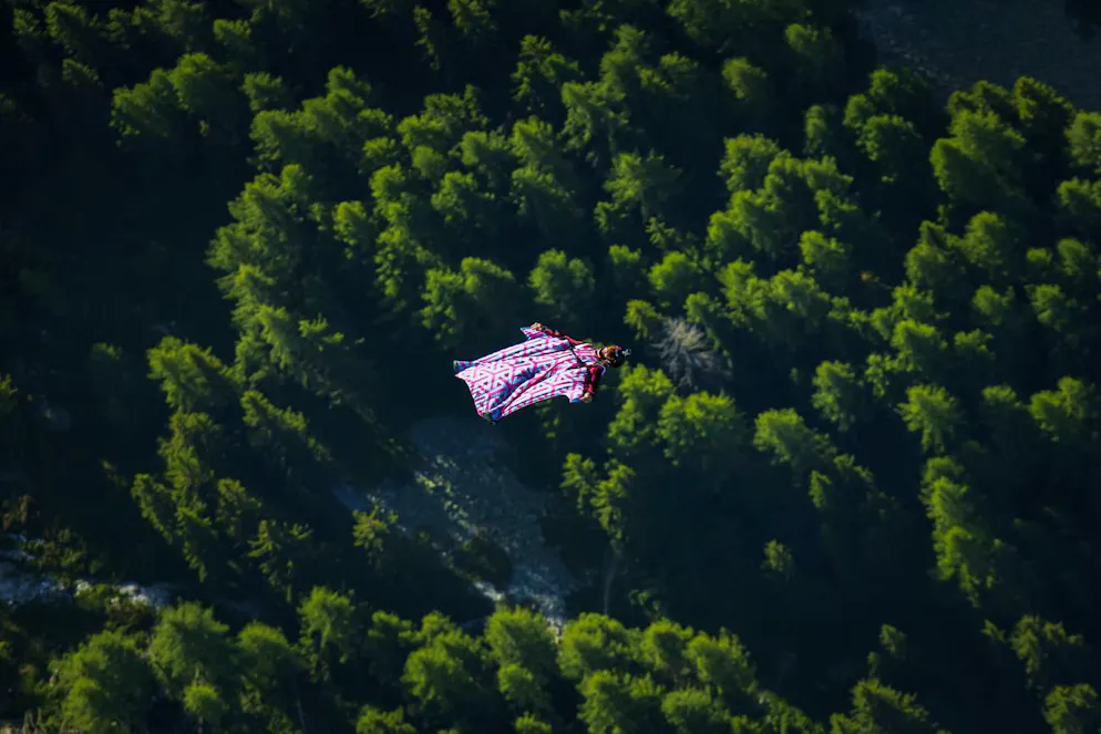 Le wingsuit présente des similitudes avec le basejump. Les pilotes de wingsuit sont revêtus d'une combinaison ailée spéciale, avec du tissu entre les bras et les jambes, censée agir comme des ailes d'oiseau.