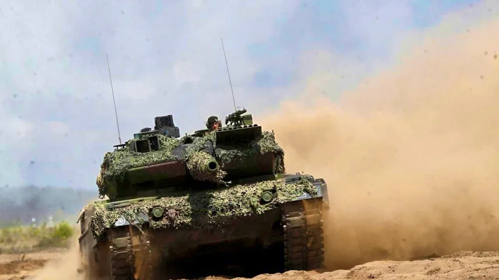 A Leopard 2A6 main battle tank from the German Bundeswehr takes part in a NATO summit.