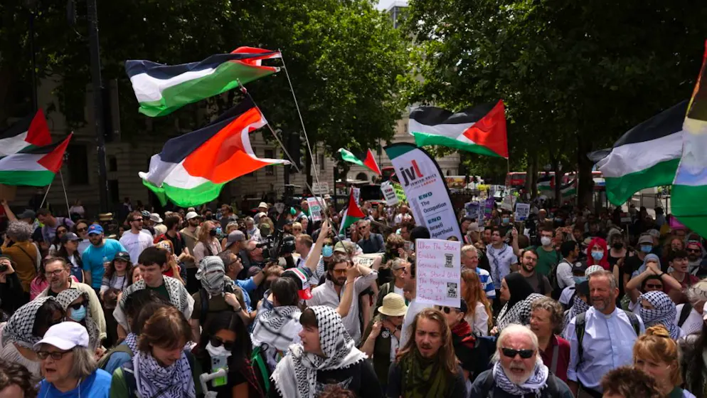 La manifestazione contro la messa al bando di Palestine Action a Londra.