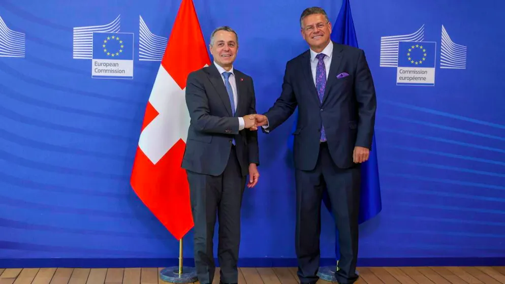Ignazio Cassis e Maroš Šefčovič hanno firmato la dichiarazione comune oggi a Bruxelles. (foto d'archivio)