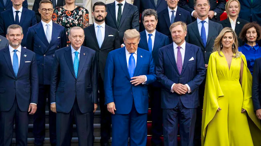 US President Donald Trump (center) with Dutch King Willem-Alexander (2nd from right) and Queen Máxima (right) at the NATO summit in The Hague. (June 24, 2025)