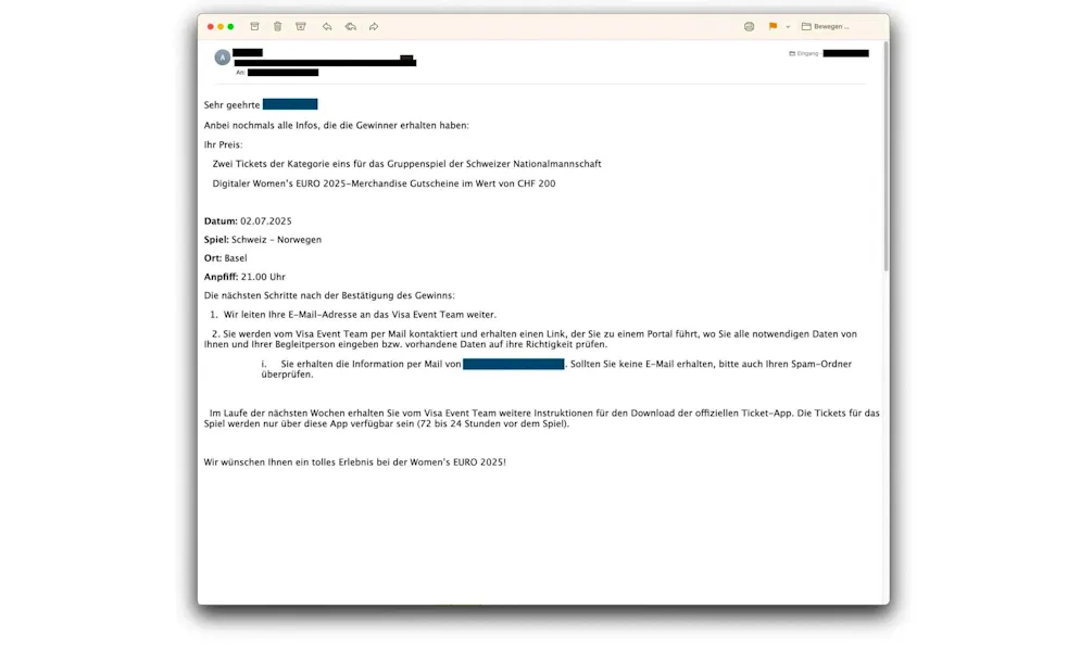 Screenshot of the reply email from the fraudsters