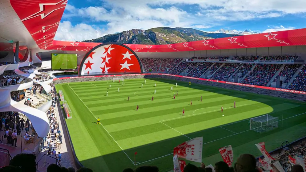 In questa immagine il nuovo stadio del FC Sion. Alla fine si è rinunciato alla ristrutturazione del vecchio Tourbillon