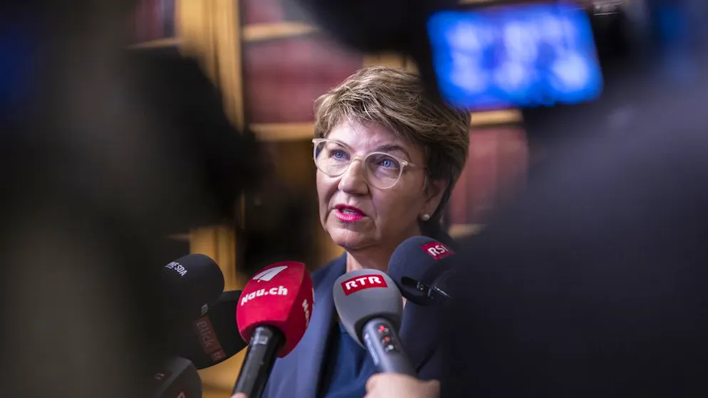 Bundesrätin Viola Amherd gibt den Medien am 15. September 2022 in Bern nach der Kampfjet-Debatte Auskunft über die F-35-Beschaffung.