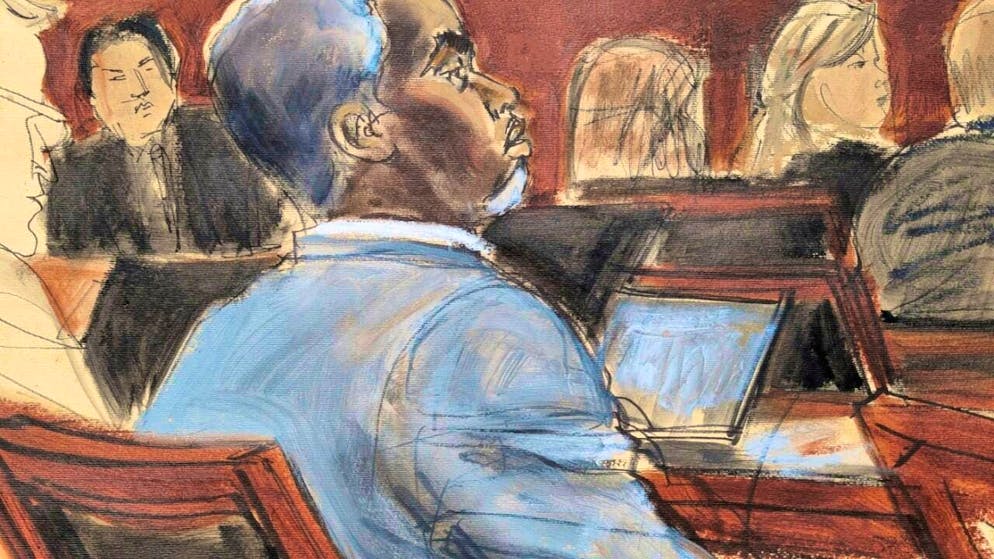 The courtroom drawing shows Sean "Diddy" Combs.
