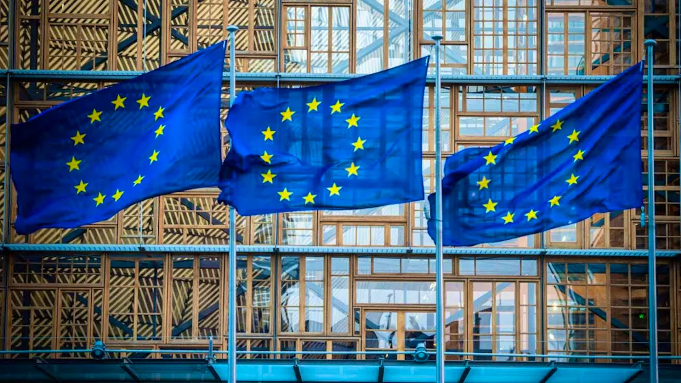 ARCHIVE - European Union flags wave in the wind in front of the Europa building. Photo: Arne Immanuel Bänsch/dpa
