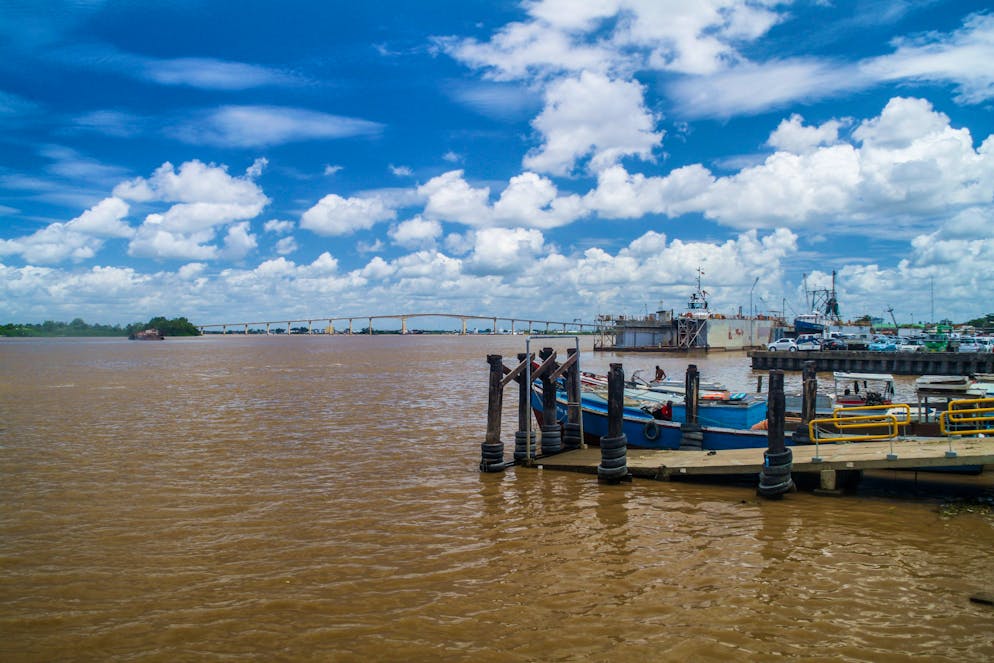Jules Wijdenbosch Bridge about Suriname River in Port of Paramaribo, Capital of Suriname.