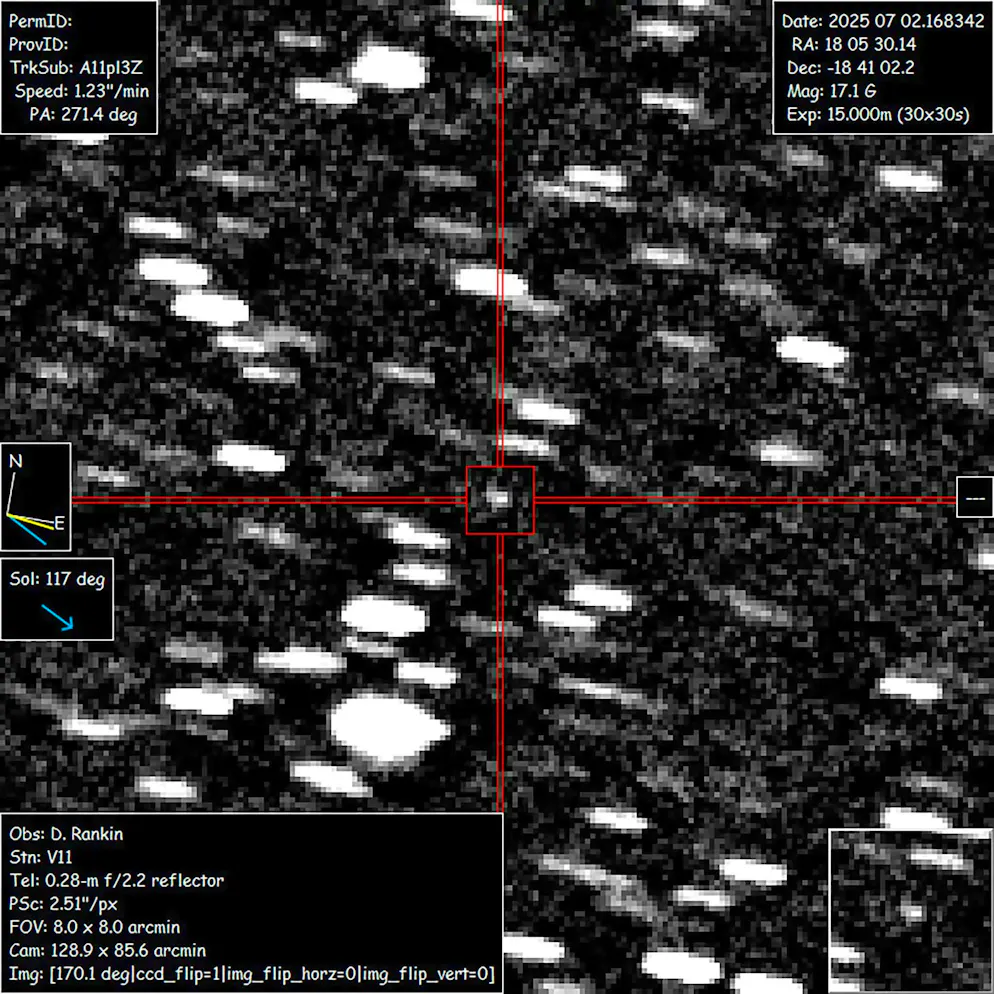 David Rankin dell'Università dell'Arizona è riuscito a catturare la cometa A11pl3Z alias 3I/Atlas in questa immagine.