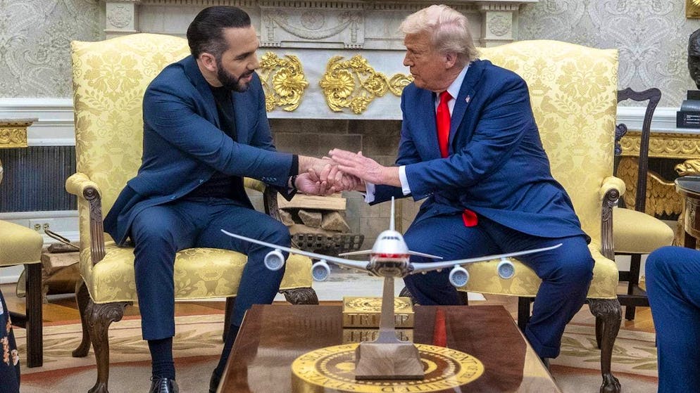 US President Donald Trump (r.) receives El Salvador's President Nayib Bukele in the Oval Office on April 14, 2025: the US has paid El Salvador millions of dollars to assist Trump implement his deportation policy.