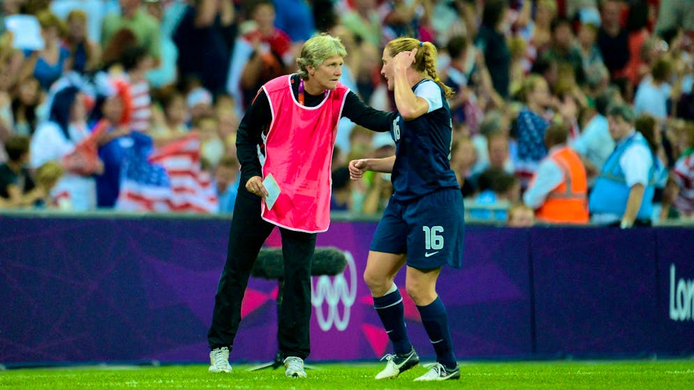 In a tracksuit and overcoat: Pia Sundhage coaches the USA to the title in the 2012 Olympic final at Wembley Arena in London.