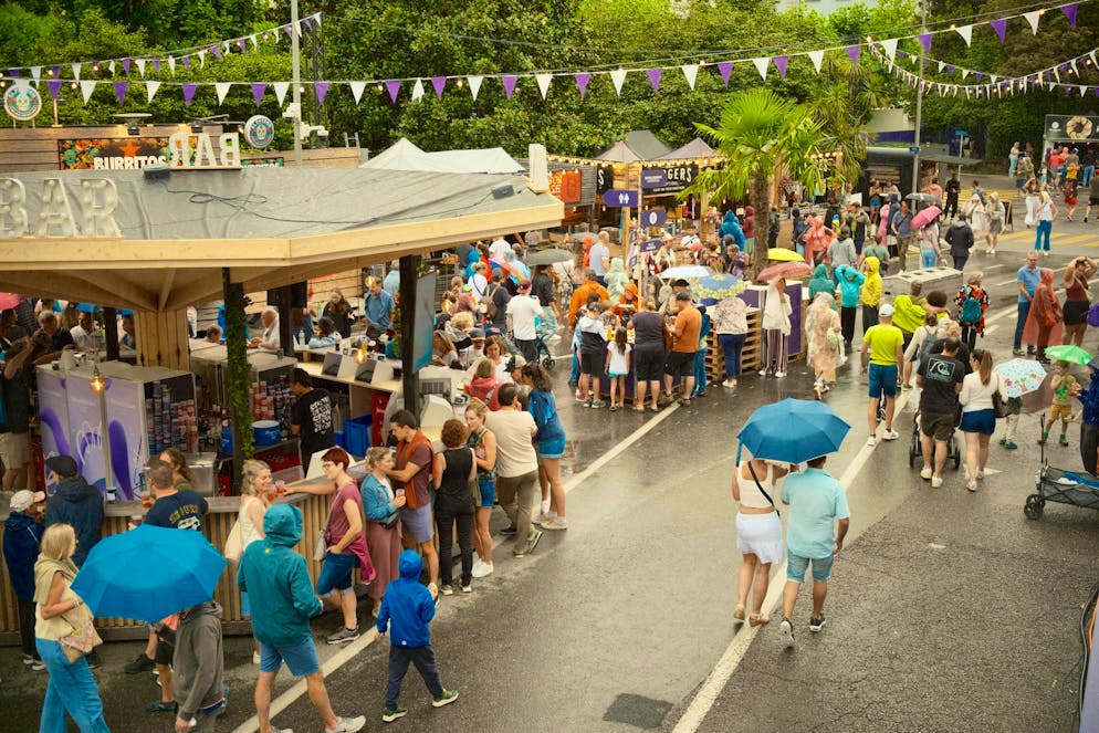 M&S Rain. And on Food & Music Street, the party goes on regardless of the weather anyway.