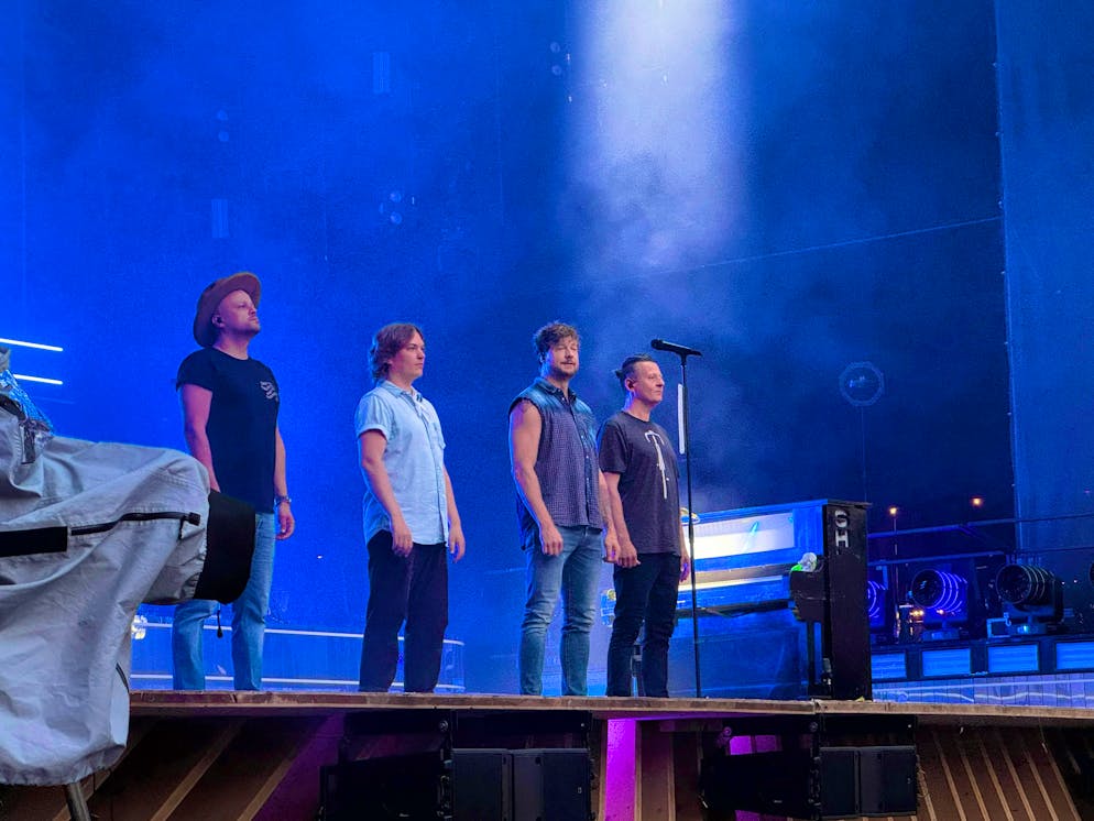 Taking in the scenery: Samu Haber (second from right) and bandmates.