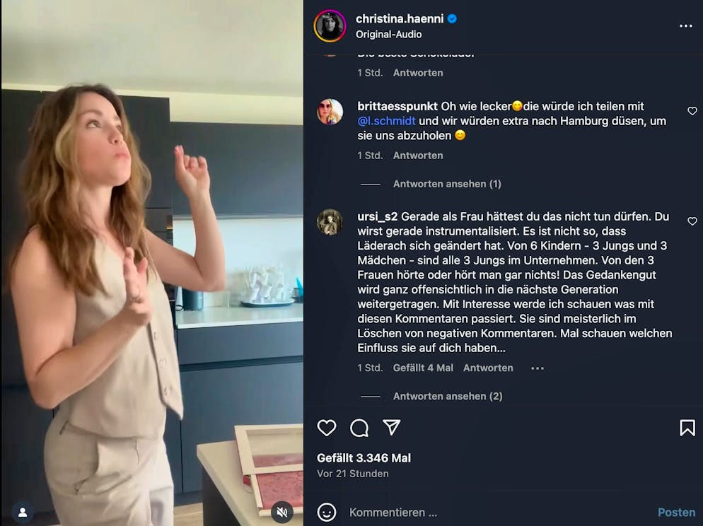 Hänni receives critical comments on her advertising post.