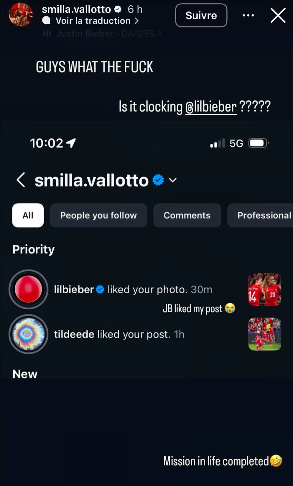 Smilla Vallotto surprise par le «like» de Justin Bieber.