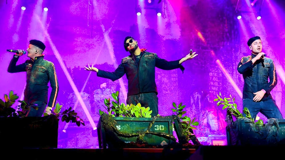 Nico Seyfrid, Tarek Ebéné and Maxim Drüner from K.I.Z (from left to right) are the top act on the Gurten main stage today.