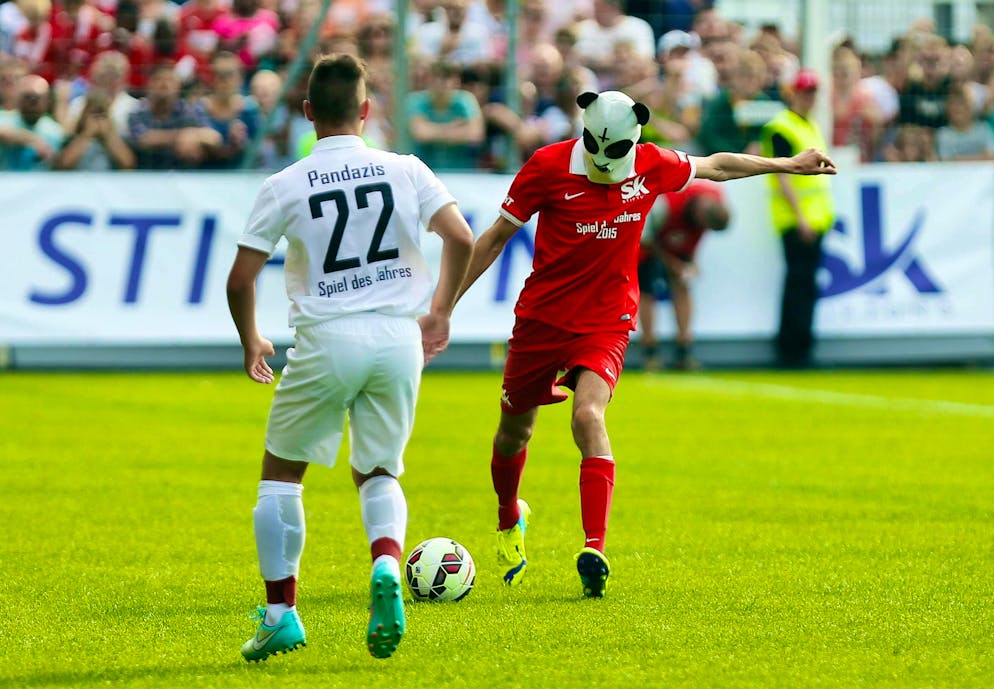 Rapper Cro took part in a charity football match in 2015 at the invitation of Sami Khedira. He completed the game with a worn panda mask on his head.