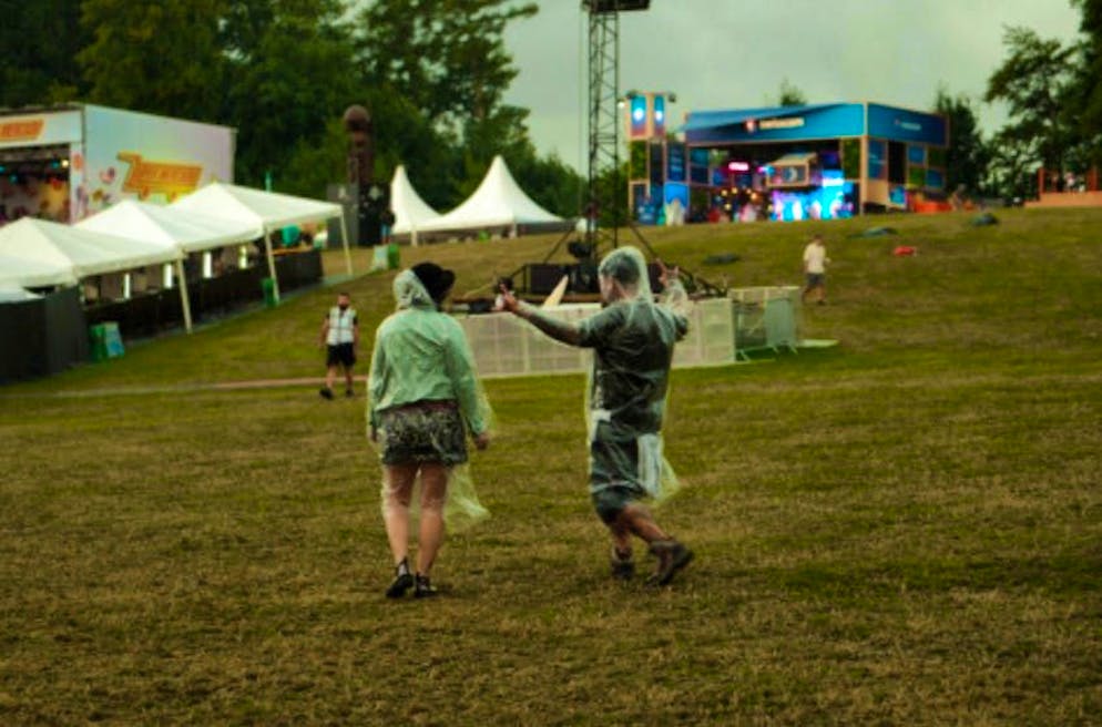 Rain at the Gurten Festival. The less watery crowd continue to party.