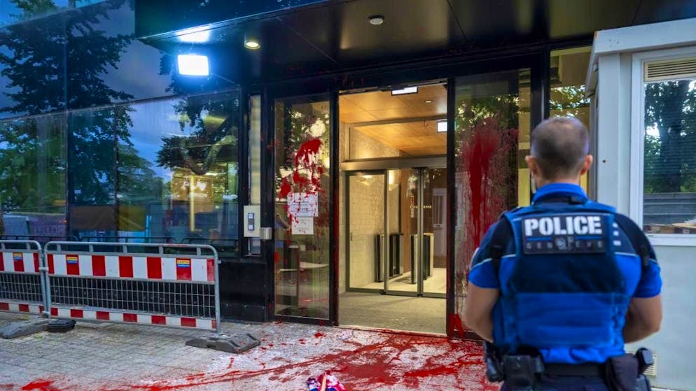 The Israeli mission to the United Nations in Geneva has been targeted by pro-Palestinian protesters.