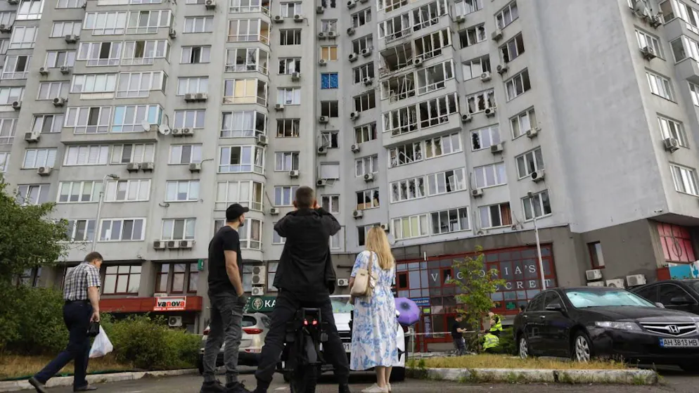 Un immeuble victime d'une attaque de drone, lundi, à Kiev. (Photo d'illustration)