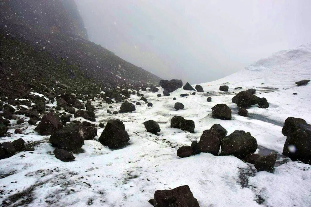 The area in front of the Ecology Glacier where Dennis Bell's remains were found in loose rocks.