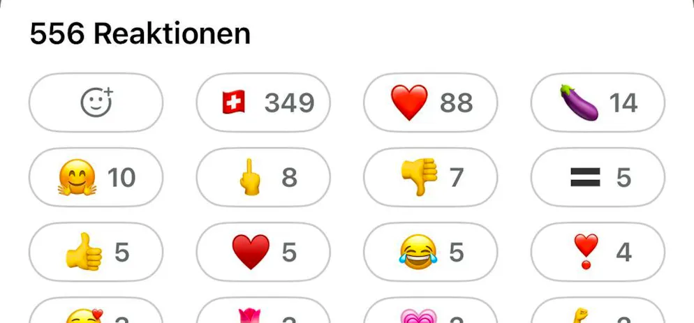 Followers can react to the messages with emojis - here, 14 people opted for the eggplant emoji.